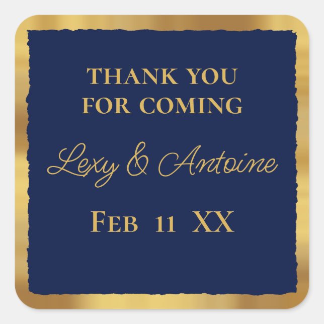 Thank You For Coming Luxe Gold Edge Navy Blue Square Sticker (Front)