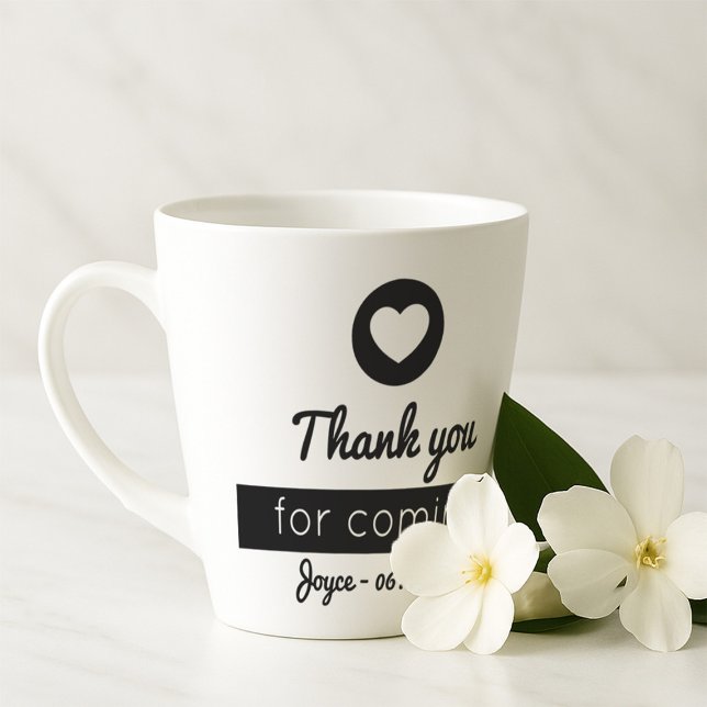 Thank You for Coming Modern Black and White Heart Latte Mug (Creator Uploaded)