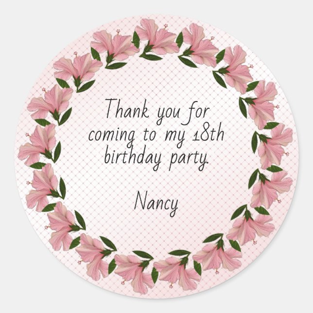 Thank You for Coming - Pink Hibiscus Photo Classic Round Sticker (Front)