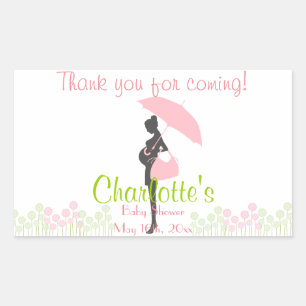 Thank You For Coming! Pink Silhouette Baby Shower Rectangular Sticker