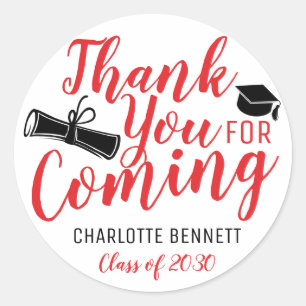 Thank You For Coming Red Graduation Party Favour Classic Round Sticker