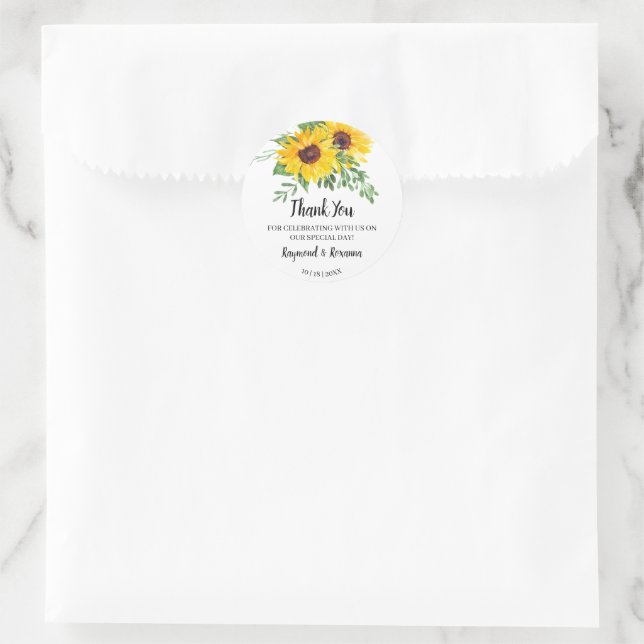 Thank You for Coming Sunflowers Wedding Favour Classic Round Sticker (Bag)