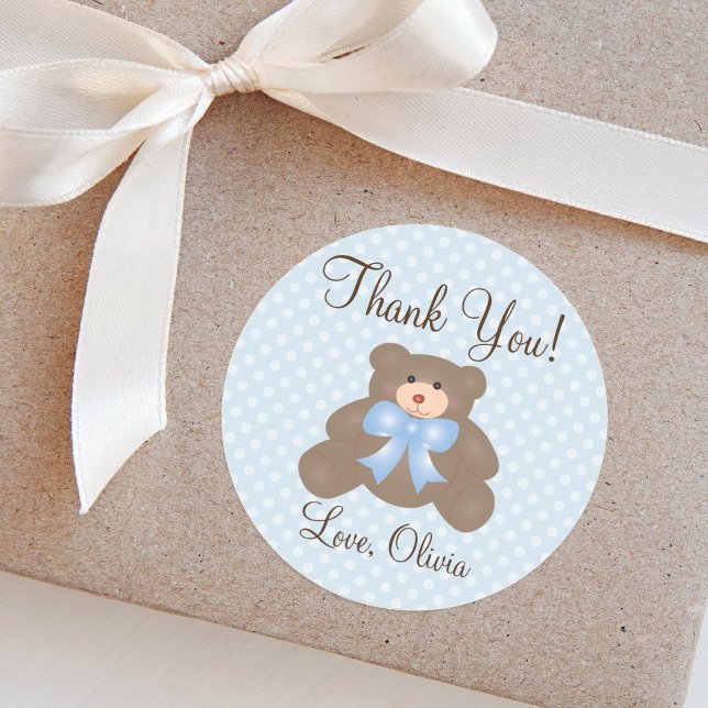 Thank You For Coming Teddy Bear Boy Baby Shower Classic Round Sticker (Creator Uploaded)
