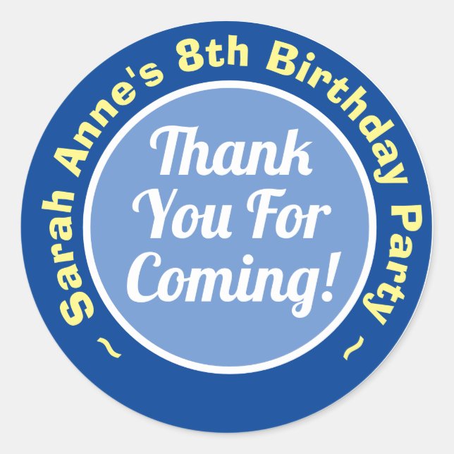 Thank You for Coming to Birthday Party Age 8 Classic Round Sticker (Front)