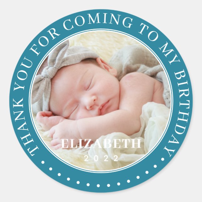 Thank You For Coming To My Birthday Modern Photo Classic Round Sticker (Front)