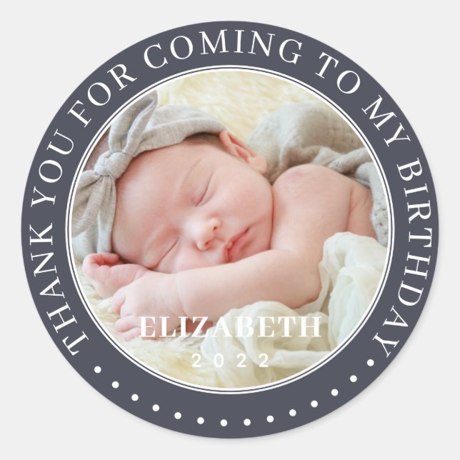 Thank You For Coming To My Birthday Modern Photo Classic Round Sticker (Front)