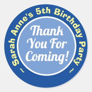 Thank You for Coming to My Birthday Party Age 5 Classic Round Sticker