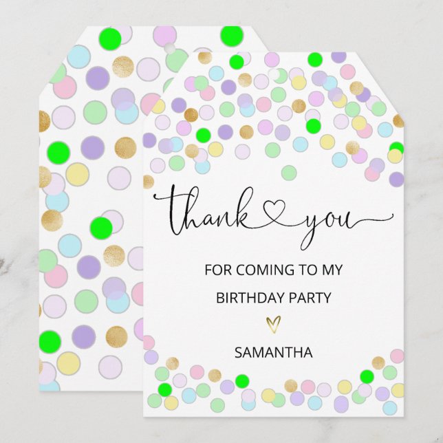 Thank You For Coming To My Birthday Party Card (Front/Back)