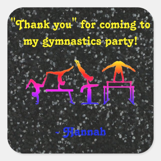 "Thank you" for coming to my Gymnastics Party! Square Sticker (Front)
