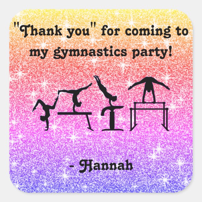 "Thank you" for coming to my Gymnastics Party! Square Sticker (Front)