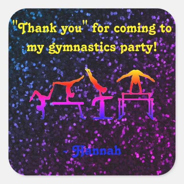 "Thank you" for coming to my Gymnastics Party! Square Sticker (Front)