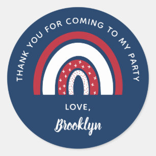 Thank You For Coming To My Party Blue Red White Classic Round Sticker
