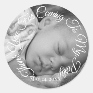 Thank You For Coming To My Party Photo Baby Script Classic Round Sticker