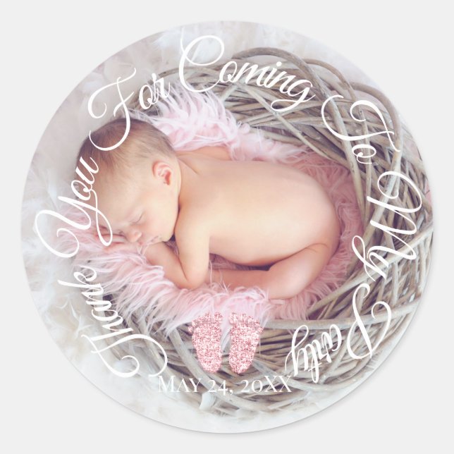 Thank You For Coming To My Party Photo Baby Shower Classic Round Sticker (Front)