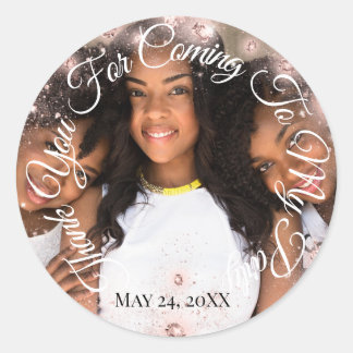 Thank You For Coming To My Party Photo Glitter Classic Round Sticker
