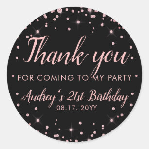 Thank You For Coming To My Party Rose Gold Black  Classic Round Sticker