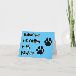 "Thank you for coming to my PAW-ty" Dog paw prints Thank You Card