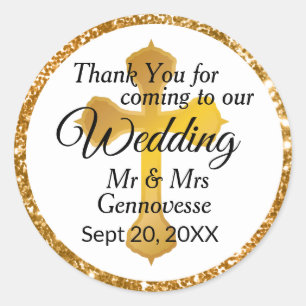 Thank You for Coming Wedding Gold Cross Glitter Classic Round Sticker