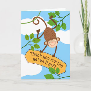 Thank You for Get Well Gift - Monkey Cartoon Card