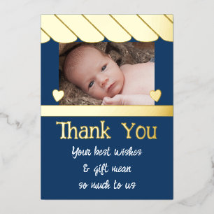 Thank you for gifts for new baby blue foil card