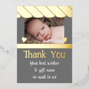 Thank you for gifts for new baby grey foil card