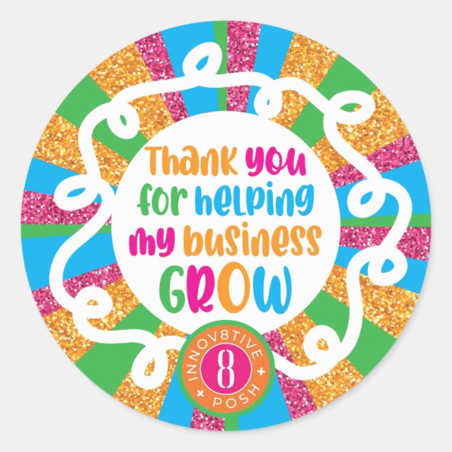 Thank you for helping Innov8tive + Posh Glitter Classic Round Sticker (Front)