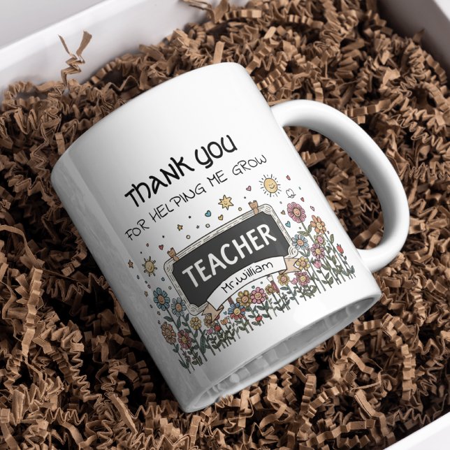 Thank You for Helping Me Grow Floral Teacher Coffee Mug (Creator Uploaded)