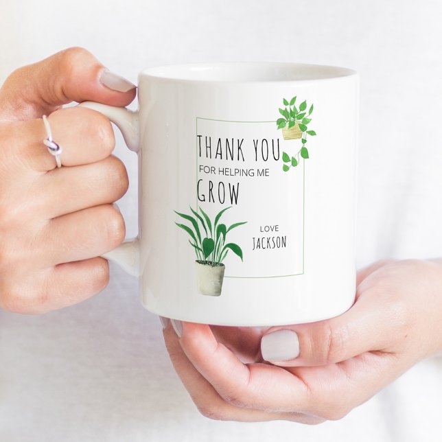 Thank You for Helping Me Grow House Plants Coffee Mug (Teacher gift mug with house plants .. thank you for helping me grow)