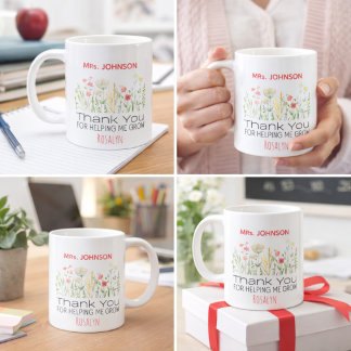 Thank You For Helping Me Grow Personalized Teacher Mug