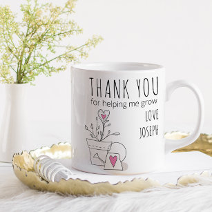 Thank You for Helping Me Grow Pink Plant Doodle Coffee Mug