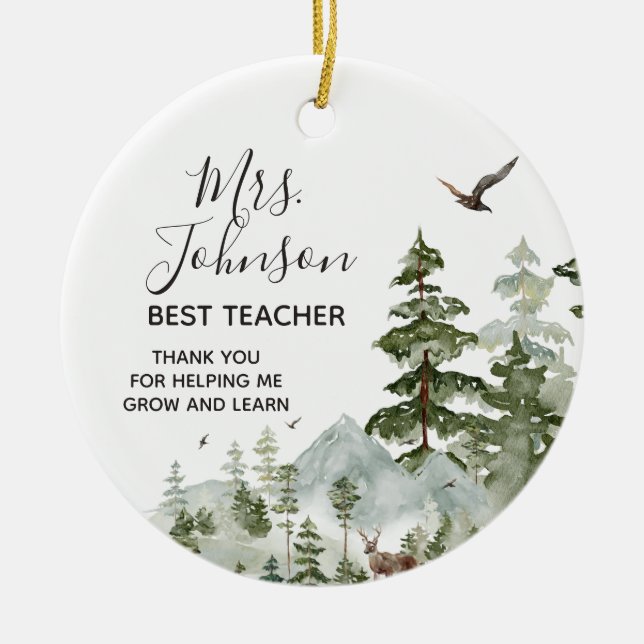 Thank You for Helping Me Grow Teacher Winter Ceramic Ornament (Front)