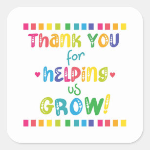 thank you for helping us grow  key ring stone magn square sticker