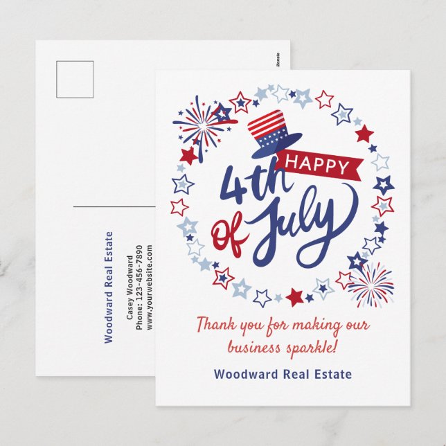 Thank You for Making Business Sparkle 4th of July Holiday Postcard (Front/Back)