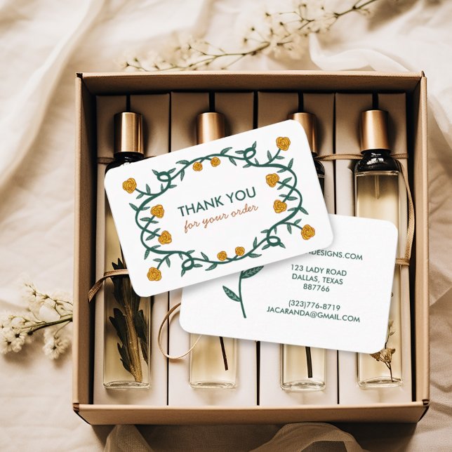 THANK YOU for ORDER Chic Elegant Rose Frame Floral Business Card (Pretty rose frame thank you note business cards)