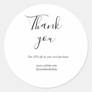 Thank you for order discount code website social b classic round sticker