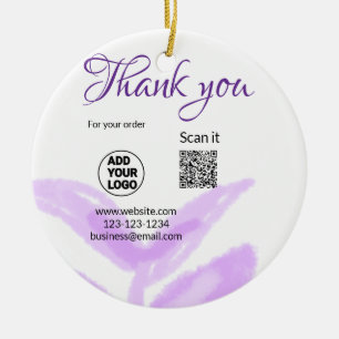 Thank you for order scan QR purple leaves logo web Ceramic Ornament