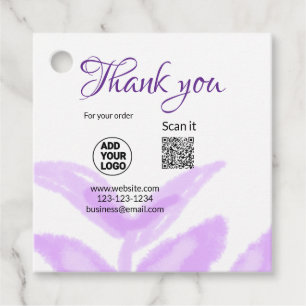 Thank you for order scan QR purple leaves logo web Favour Tags