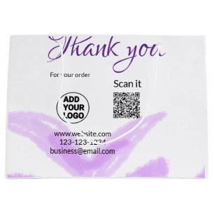 Thank you for order scan QR purple leaves logo web Large Gift Bag