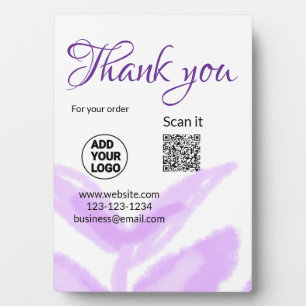 Thank you for order scan QR purple leaves logo web Plaque