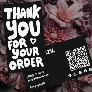Thank You for Order Social Icons QR Code B&W Business Card