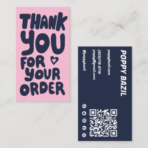 Thank You for Order Social Icons QR Code Navy Blue Business Card