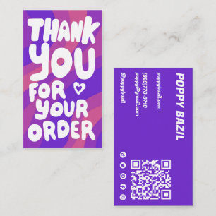 Thank You for Order Social Icons QR Code Stripes Business Card