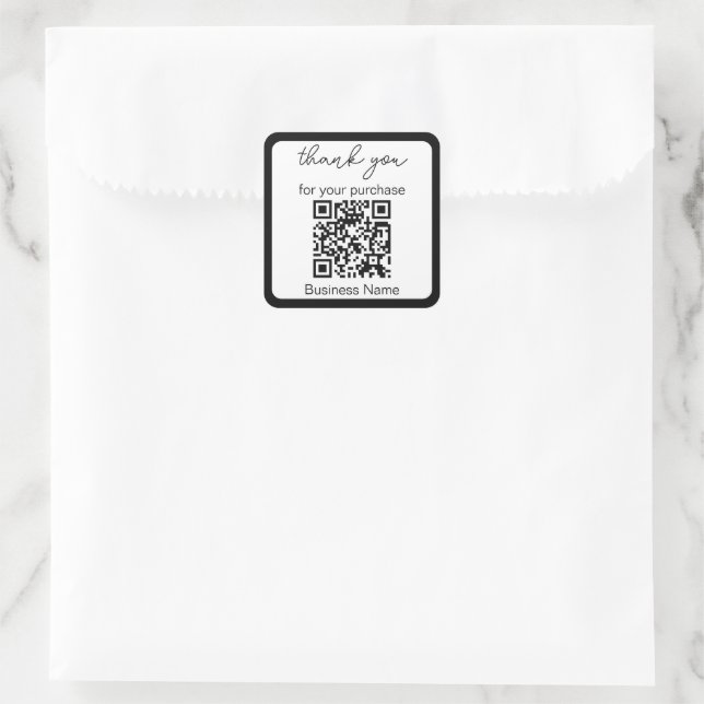 Thank You For Purchase Business QRCode Black White Square Sticker (Bag)