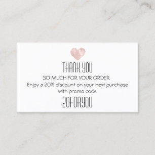 Thank You FOR PURCHASE Instagr Discount Pink Heart Business Card
