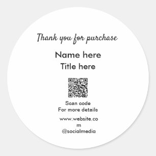 Thank you for purchase name title here scan QR Classic Round Sticker
