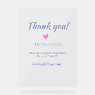 Thank you for purchase pink family business detail acrylic sign