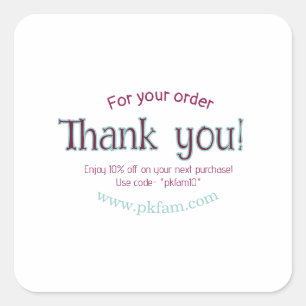 Thank you for purchase pink family business detail square sticker