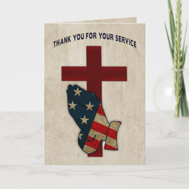 Thank You For Service Military, Praying Hands/Flag Card (Front)