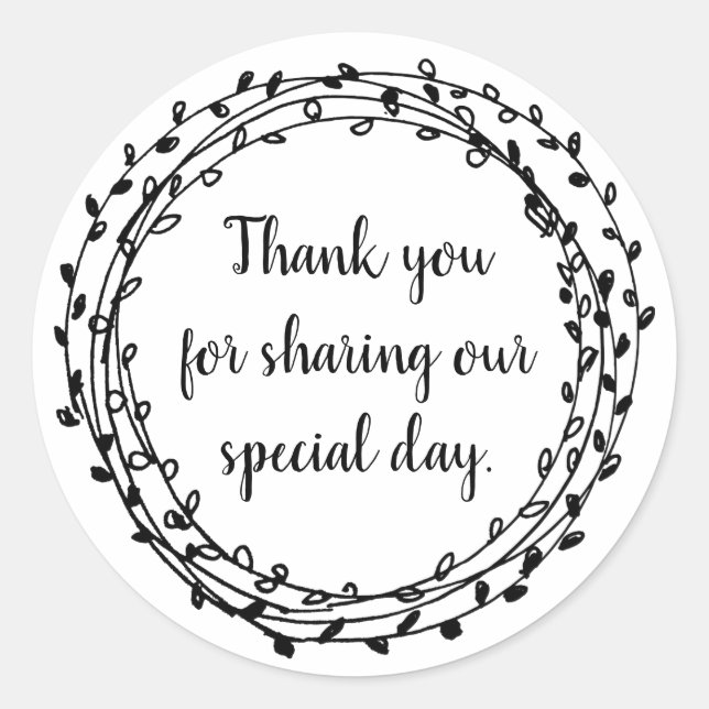Thank you for sharing our special day floral print classic round sticker (Front)