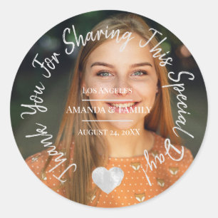 Thank You For Sharing This Special Day Grey Heart Classic Round Sticker